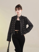 Load image into Gallery viewer, Women's Clothing Short Coat New Jeans Jacket Retro Button Design Slim Stand-up Collar Long Sleeves Denim Top Jacket Short Coat