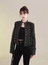 Load image into Gallery viewer, Women's Clothing Short Coat New Jeans Jacket Retro Button Design Slim Stand-up Collar Long Sleeves Denim Top Jacket Short Coat