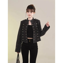 Load image into Gallery viewer, Women's Clothing Short Coat New Jeans Jacket Retro Button Design Slim Stand-up Collar Long Sleeves Denim Top Jacket Short Coat