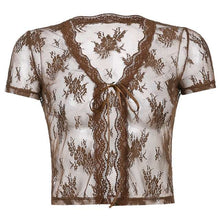 Load image into Gallery viewer, Women's Vintage Y2K Lace Crop Top Short Sleeve
