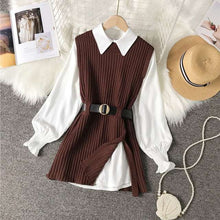Load image into Gallery viewer, women's lantern sleeve shirt knitted vest two piece set