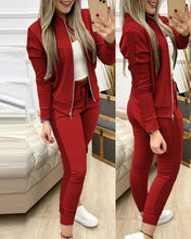 Load image into Gallery viewer, women's tracksuit 2 Piece Set Zipper Jacket + Long Pants