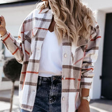 Load image into Gallery viewer, Women Plaid Long Sleeve Button Up Shirt
