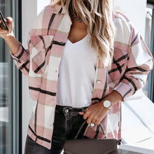 Load image into Gallery viewer, Women Plaid Long Sleeve Button Up Shirt