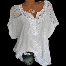 Load image into Gallery viewer, Casual Women's Blouse, White Lace Patchwork