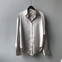 Load image into Gallery viewer, Button Up Satin Silk Shirt Vintage Blouse Women's Long Sleeves