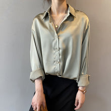 Load image into Gallery viewer, Button Up Satin Silk Shirt Vintage Blouse Women's Long Sleeves