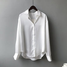 Load image into Gallery viewer, Button Up Satin Silk Shirt Vintage Blouse Women's Long Sleeves