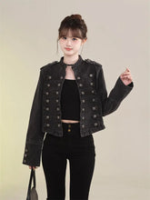 Load image into Gallery viewer, Women's Clothing Short Coat New Jeans Jacket Retro Button Design Slim Stand-up Collar Long Sleeves Denim Top Jacket Short Coat
