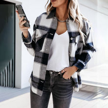 Load image into Gallery viewer, Women Plaid Long Sleeve Button Up Shirt
