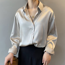 Load image into Gallery viewer, Button Up Satin Silk Shirt Vintage Blouse Women's Long Sleeves
